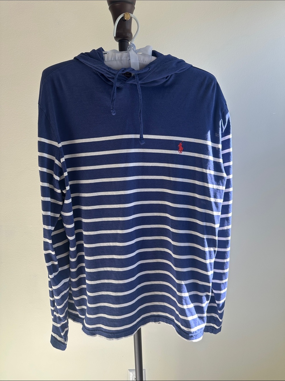 Ralph Lauren Blue & White Striped Hoodie Tee